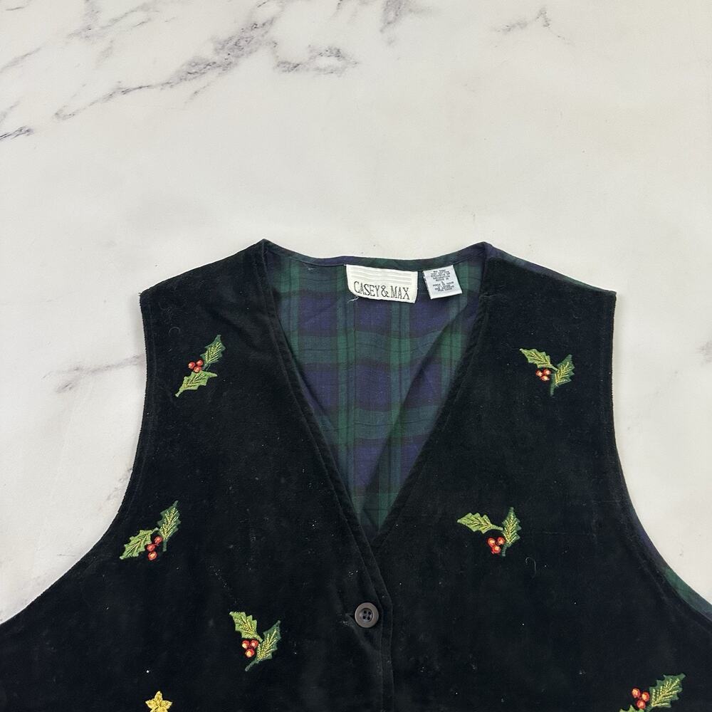 Casey & Max Womens Vintage 90s Christmas Vest Size L Velvet Embroidered Holiday - Picture 2 of 9